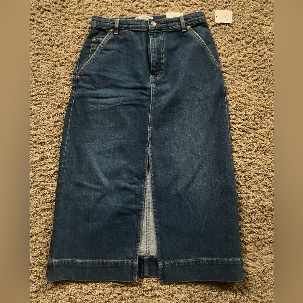 NEW FREE PEOPLE Wild Roses Midi Denim Skirt ~ SIZE 25
